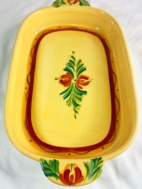 Gail Pittman White Ceramic Oven & Microwave Safe Dish with Green Mark